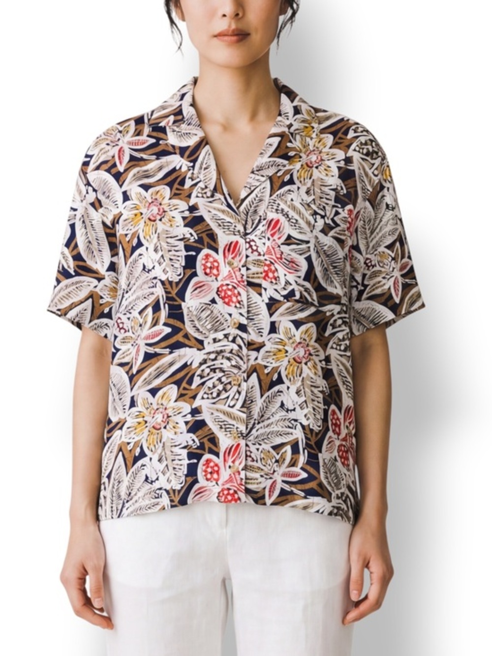 4/$20 Counterparts Tropical Print Button Front Blouse Multicolor Size 8